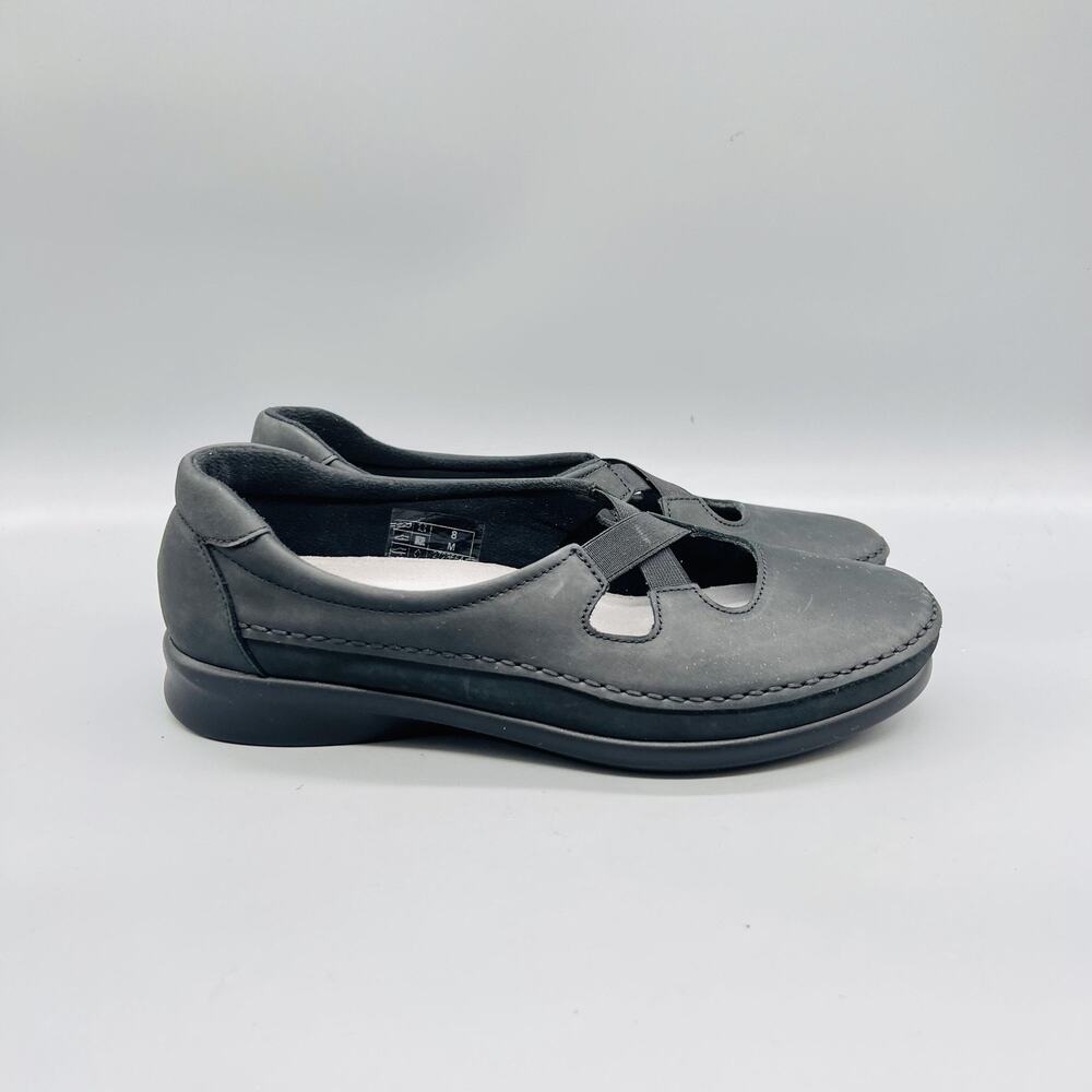 SAS Shoes Womens 8 Black Leather Tripad Comfort Mary Jane Flats Walking Casual